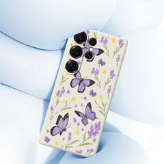 Für Samsung Galaxy S25 Ultra Hülle Lila Schmetterlinge Musterdruck Gerade Kante TPU Telefon Rückseite 