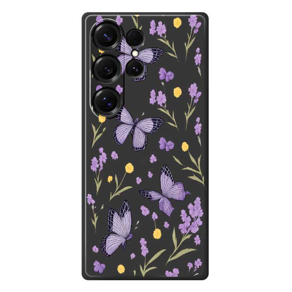 Für Samsung Galaxy S25 Ultra Hülle Lila Schmetterlinge Musterdruck Gerade Kante TPU Telefon Rückseite 