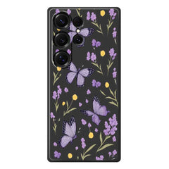 Für Samsung Galaxy S25 Ultra Hülle Lila Schmetterlinge Musterdruck Gerade Kante TPU Telefon Rückseite 