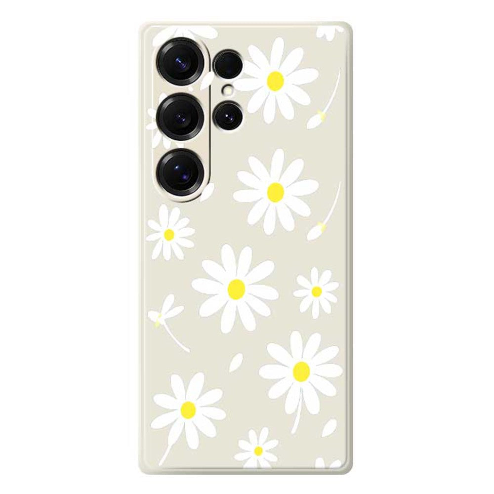 For Samsung Galaxy S25 Ultra Case White Daisy Pattern Printing Straight Edge TPU Phone Back Cover - TechGearPal