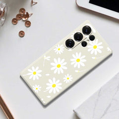 For Samsung Galaxy S25 Ultra Case White Daisy Pattern Printing Straight Edge TPU Phone Back Cover
