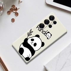 Für Samsung Galaxy S25 Ultra Hülle Panda Muster Druck Gerade Kante TPU Telefon Rückseite 