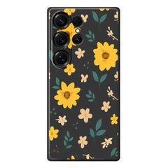 For Samsung Galaxy S25 Ultra Case Yellow Floral and Leaves Pattern Printing Straight Edge TPU Phone Back Cover