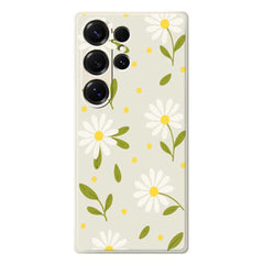 Für Samsung Galaxy S25 Ultra Hülle Weiße Blumen Grüne Blätter Musterdruck Gerade Kante TPU Telefon Rückseite 