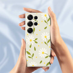 Für Samsung Galaxy S25 Ultra Hülle Weiße Blumen Grüne Blätter Musterdruck Gerade Kante TPU Telefon Rückseite 