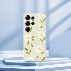 Für Samsung Galaxy S25 Ultra Hülle Weiße Blumen Grüne Blätter Musterdruck Gerade Kante TPU Telefon Rückseite 