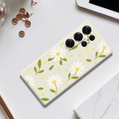 Für Samsung Galaxy S25 Ultra Hülle Weiße Blumen Grüne Blätter Musterdruck Gerade Kante TPU Telefon Rückseite 