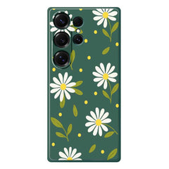 Für Samsung Galaxy S25 Ultra Hülle Weiße Blumen Grüne Blätter Musterdruck Gerade Kante TPU Telefon Rückseite 