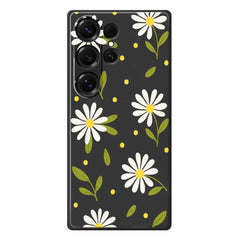 Für Samsung Galaxy S25 Ultra Hülle Weiße Blumen Grüne Blätter Musterdruck Gerade Kante TPU Telefon Rückseite 