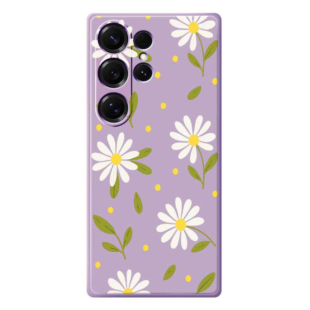 Für Samsung Galaxy S25 Ultra Hülle Weiße Blumen Grüne Blätter Musterdruck Gerade Kante TPU Telefon Rückseite 