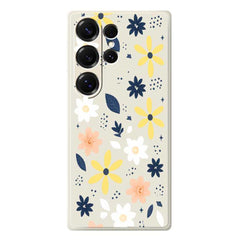 For Samsung Galaxy S25 Ultra Case Colorful Floral Blue Leaves Pattern Printing Straight Edge TPU Phone Back Cover