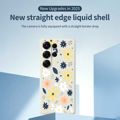 For Samsung Galaxy S25 Ultra Case Colorful Floral Blue Leaves Pattern Printing Straight Edge TPU Phone Back Cover