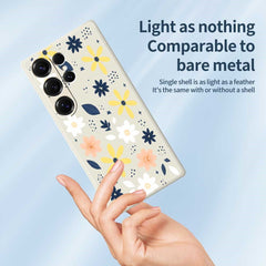 For Samsung Galaxy S25 Ultra Case Colorful Floral Blue Leaves Pattern Printing Straight Edge TPU Phone Back Cover