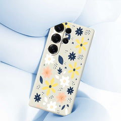 For Samsung Galaxy S25 Ultra Case Colorful Floral Blue Leaves Pattern Printing Straight Edge TPU Phone Back Cover