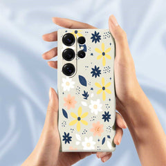 For Samsung Galaxy S25 Ultra Case Colorful Floral Blue Leaves Pattern Printing Straight Edge TPU Phone Back Cover