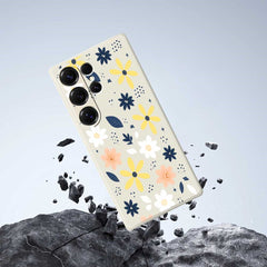 For Samsung Galaxy S25 Ultra Case Colorful Floral Blue Leaves Pattern Printing Straight Edge TPU Phone Back Cover