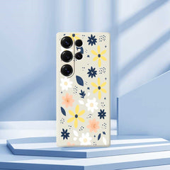 For Samsung Galaxy S25 Ultra Case Colorful Floral Blue Leaves Pattern Printing Straight Edge TPU Phone Back Cover