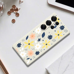 For Samsung Galaxy S25 Ultra Case Colorful Floral Blue Leaves Pattern Printing Straight Edge TPU Phone Back Cover