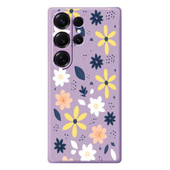 For Samsung Galaxy S25 Ultra Case Colorful Floral Blue Leaves Pattern Printing Straight Edge TPU Phone Back Cover