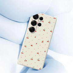 For Samsung Galaxy S25 Ultra Case Red Cherry Pattern Printing Straight Edge TPU Phone Back Cover
