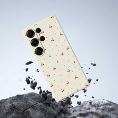 For Samsung Galaxy S25 Ultra Case Red Cherry Pattern Printing Straight Edge TPU Phone Back Cover