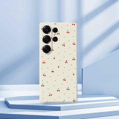 For Samsung Galaxy S25 Ultra Case Red Cherry Pattern Printing Straight Edge TPU Phone Back Cover