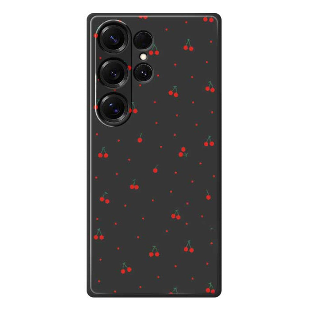 For Samsung Galaxy S25 Ultra Case Red Cherry Pattern Printing Straight Edge TPU Phone Back Cover