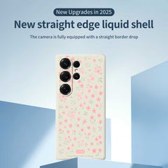 For Samsung Galaxy S25 Ultra Case Pink Small Flowers Pattern Printing Straight Edge TPU Phone Back Cover