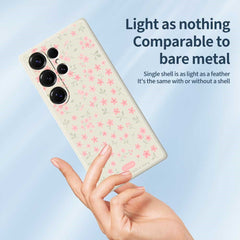 For Samsung Galaxy S25 Ultra Case Pink Small Flowers Pattern Printing Straight Edge TPU Phone Back Cover