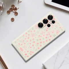 For Samsung Galaxy S25 Ultra Case Pink Small Flowers Pattern Printing Straight Edge TPU Phone Back Cover