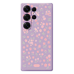 For Samsung Galaxy S25 Ultra Case Pink Small Flowers Pattern Printing Straight Edge TPU Phone Back Cover