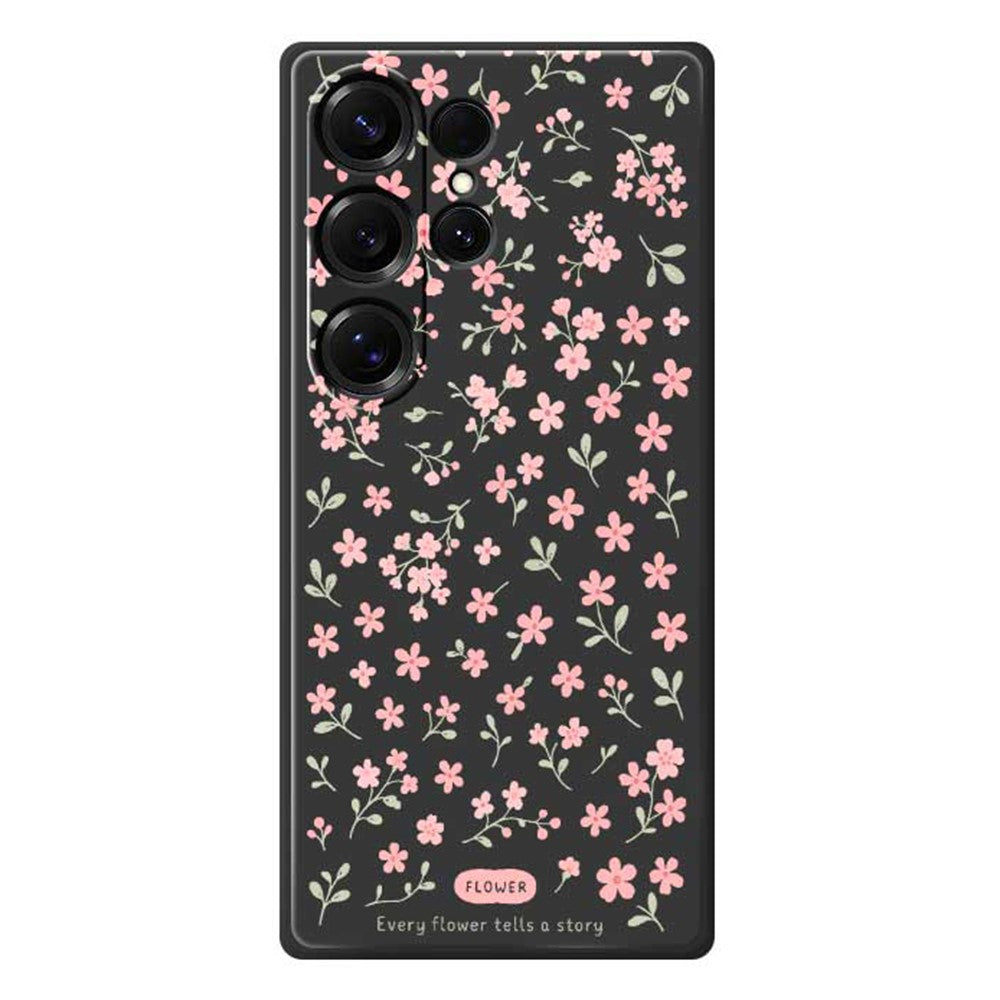 For Samsung Galaxy S25 Ultra Case Pink Small Flowers Pattern Printing Straight Edge TPU Phone Back Cover