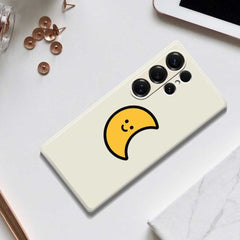 Coque arrière en TPU pour Samsung Galaxy S25 Ultra, motif lune jaune, bord droit 