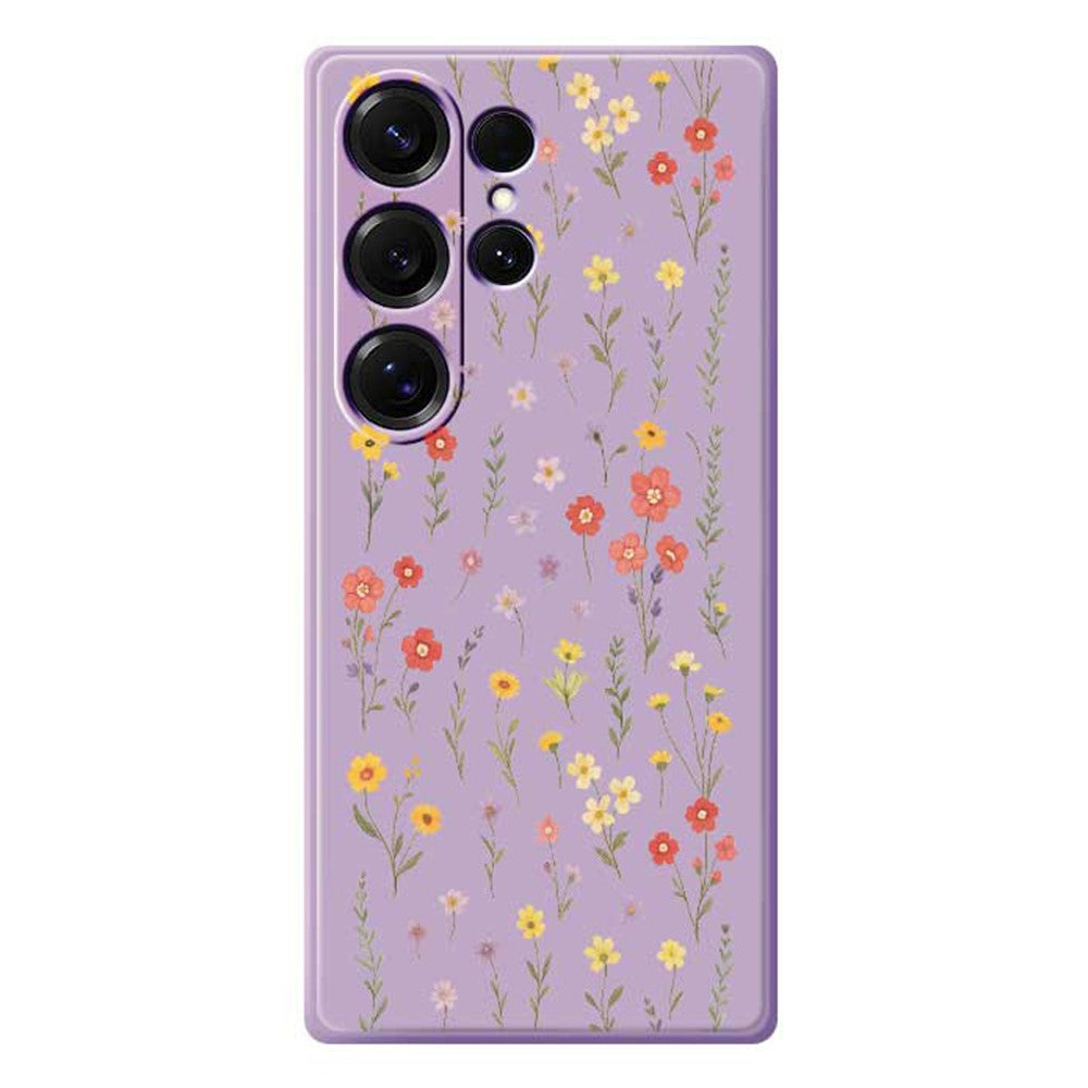Für Samsung Galaxy S25 Ultra Hülle Blumen und Gras Muster Druck Gerade Kante TPU Telefon Rückseite 