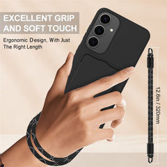 For Samsung Galaxy S24+ Case Liquid Silicone Card Holder Phone Back Cover with Short Strap