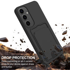For Samsung Galaxy S24+ Case Liquid Silicone Card Holder Phone Back Cover with Short Strap
