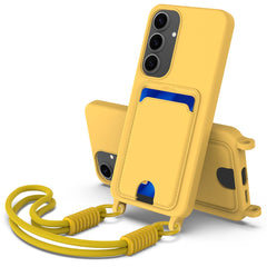 For Samsung Galaxy S24+ Case Liquid Silicone Card Holder Phone Back Cover with Short Strap
