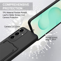 For Samsung Galaxy S25+ Case Liquid Silicone Card Holder Phone Back Cover with Short Strap