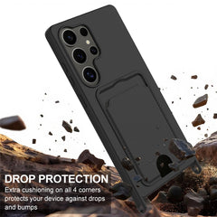 Für Samsung Galaxy S25 Ultra Hülle Flüssigsilikon Kartenhalter Telefonrückseite mit kurzem Riemen 