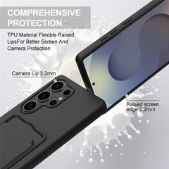 Für Samsung Galaxy S25 Ultra Hülle Flüssigsilikon Kartenhalter Telefonrückseite mit kurzem Riemen 
