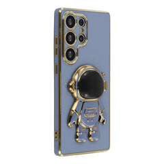 For Samsung Galaxy S23 Ultra Case Electroplating Soft TPU Phone Cover with Astronaut Hidden Kickstand