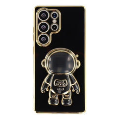 For Samsung Galaxy S25 Ultra Case Electroplating Soft TPU Phone Cover with Astronaut Hidden Kickstand