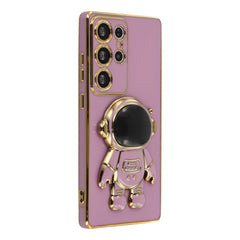 For Samsung Galaxy S25 Ultra Case Electroplating Soft TPU Phone Cover with Astronaut Hidden Kickstand