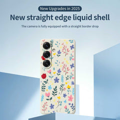 For Samsung Galaxy S25 Case Colorful Flower Branches Pattern Printing Straight Edge TPU Phone Back Cover