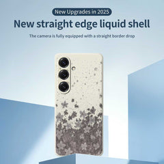 For Samsung Galaxy S25 Case Grey Flowers Pattern Printing Straight Edge TPU Phone Back Cover
