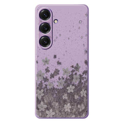 For Samsung Galaxy S25 Case Grey Flowers Pattern Printing Straight Edge TPU Phone Back Cover