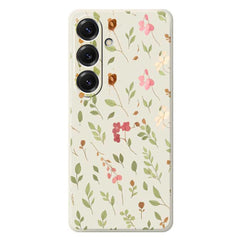 For Samsung Galaxy S25 Case Small Flower Leaves Pattern Printing Straight Edge TPU Phone Back Cover