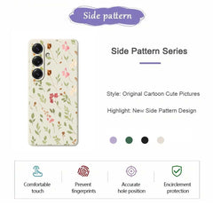 For Samsung Galaxy S25 Case Small Flower Leaves Pattern Printing Straight Edge TPU Phone Back Cover