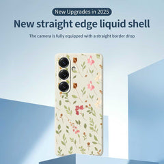 For Samsung Galaxy S25 Case Small Flower Leaves Pattern Printing Straight Edge TPU Phone Back Cover