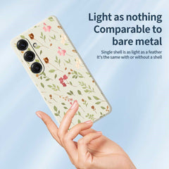 For Samsung Galaxy S25 Case Small Flower Leaves Pattern Printing Straight Edge TPU Phone Back Cover